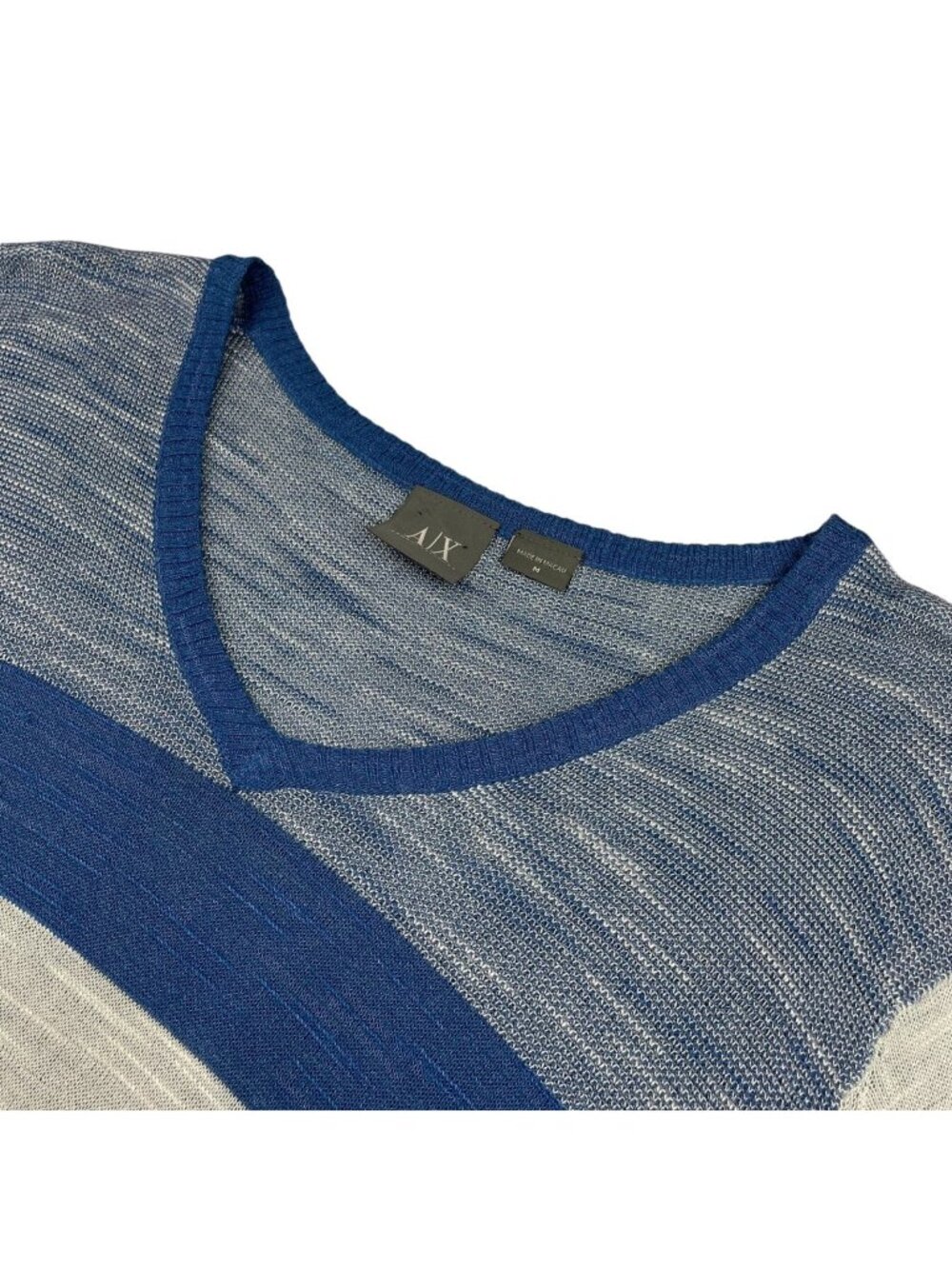 NEW Armani Exchange Women's Lightweight V-Neck Sweater Blue Stripe • Medium